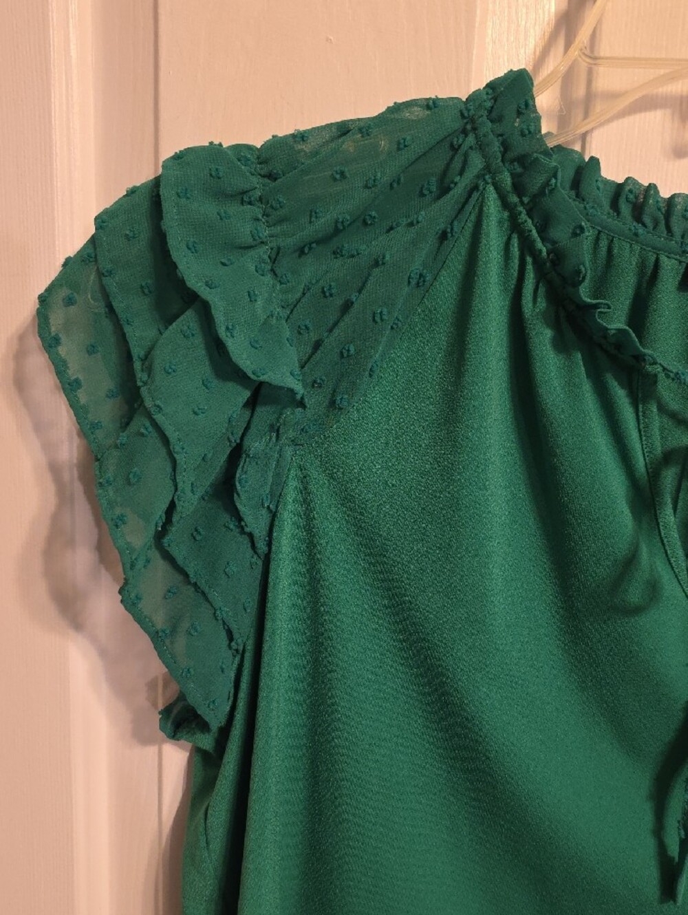 Adrianna Papell Green Ruffle Sleeve Tie-Neck Blouse - Picture 4 of 7